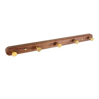 Wall Mounted Coat Rack 5 Hooks Walnut Wood Metal Rail Entryway Organizer