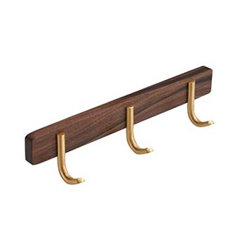 Wall Mounted Coat Rack Walnut Wood Metal Hooks Entryway Organizer for Hat Bag Towel Key 3 Hooks Rust