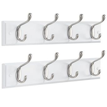 Wall Mount Coat Rack White 15.7" Entryway Hooks 2 Pack for Hanging Coats Hats Towels Keys