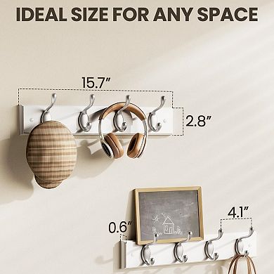 Wall Mount Coat Rack White 15.7" Entryway Hooks 2 Pack for Hanging Coats Hats Towels Keys