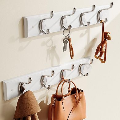 Wall Mount Coat Rack White 15.7" Entryway Hooks 2 Pack for Hanging Coats Hats Towels Keys