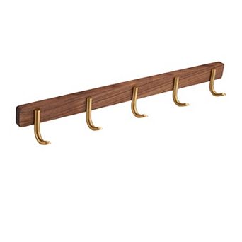 Wall Mounted Coat Rack Walnut Wood 5 Hooks Entryway Organizer for Hat Bag Key Scarf Towel