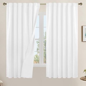 White Blackout Curtains 52x63 Inch 2 Panels Polyester Textured Thermal Tab Rod Pocket Bedroom