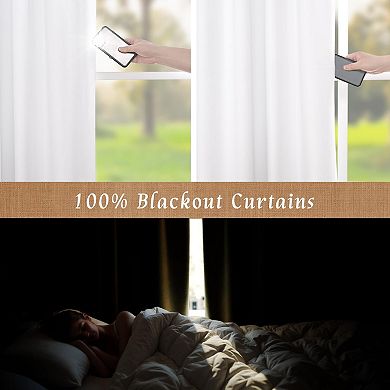 White Blackout Curtains 52x63 Inch 2 Panels Polyester Textured Thermal Tab Rod Pocket Bedroom
