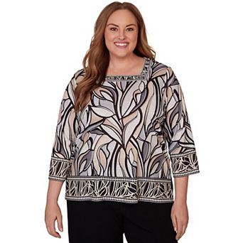 Plus Size Alfred Dunner Stained Glass Border Trim Top