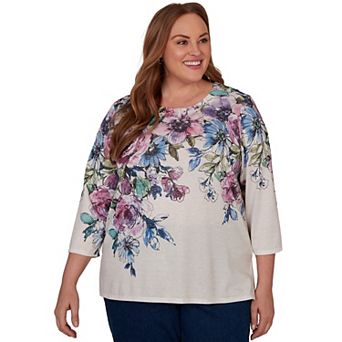Plus Size Alfred Dunner Falling Roses Knit Top