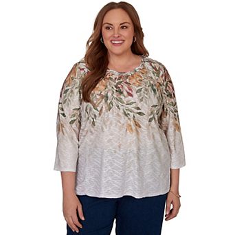 Plus Size Alfred Dunner Autumn Leaves Braided Neck Top