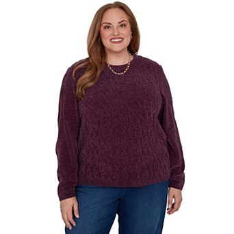 Plus Size Alfred Dunner Cable Pullover Chenille Sweater