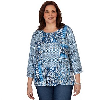 Plus Size Alfred Dunner Medallion Patchwork Knit Top
