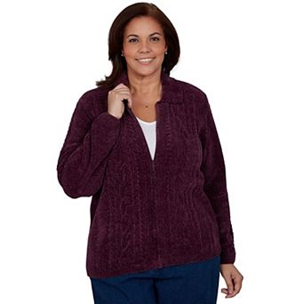 Plus Size Alfred Dunner Cable Chenille Zip Cardigan Sweater