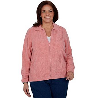 Plus Size Alfred Dunner Cable Chenille Zip Cardigan Sweater
