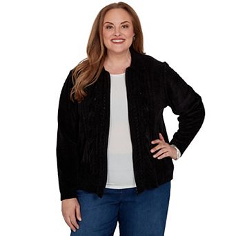 Plus Size Alfred Dunner Cable Chenille Zip Cardigan Sweater