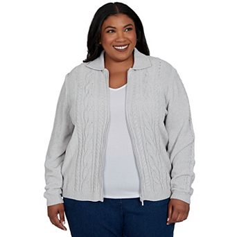 Plus Size Alfred Dunner Cable Chenille Zip Cardigan Sweater