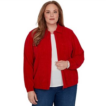 Plus Size Alfred Dunner Cable Chenille Zip Cardigan Sweater