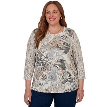 Plus Size Alfred Dunner Geo Leaf Patchwork Knit Top