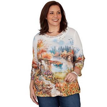 Plus Size Alfred Dunner Autumn Lake Scenic Print Top
