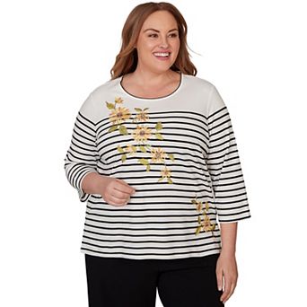 Plus Size Alfred Dunner Sunflower Stripe Knit Top