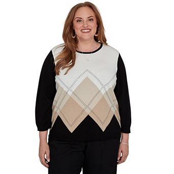 Plus Size Alfred Dunner Argyle Beaded Sweater