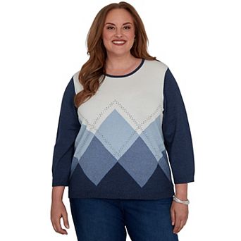 Plus Size Alfred Dunner Argyle Beaded Sweater