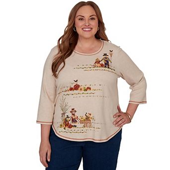 Plus Size Alfred Dunner Scarecrow Family Embroidered Top
