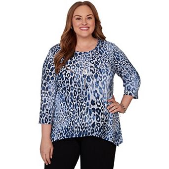 Plus Size Alfred Dunner Animal Puff Printed Top with Necklace