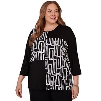Plus Size Alfred Dunner Spliced Geometric Puff Print Top