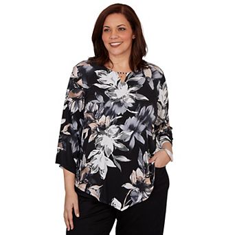 Plus Size Alfred Dunner Watercolor Floral Puff Printed Top