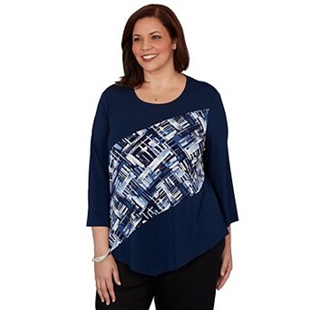 Plus Size Alfred Dunner Etched Plaid Diagonal Puff Printed Top