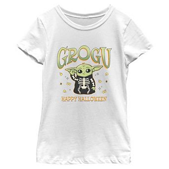 Girls 6-16 Star Wars The Mandalorian Grogu Skeleton Costume Happy Halloween Graphic Tee