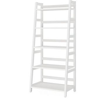 5 tier Ladder Bookshelf with Metal Frame, Wood Shelves Storage Rack for Living Room, Bedroom