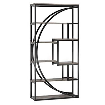 Tall Geometric Bookshelf with Metal Frame, 6 tier Open Storage Shelf for Living Room or Office