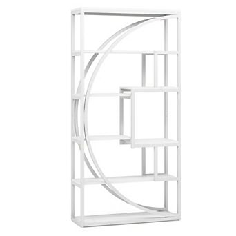 Tall Geometric Bookshelf with Metal Frame, 6 tier Open Storage Shelf for Living Room or Office