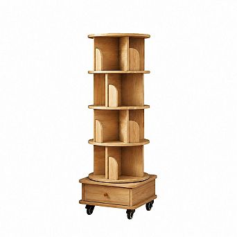 Rotating 5 tier Bookshelf with Drawer, Round Storage Tower with Wheels for Bedroom or Living Room