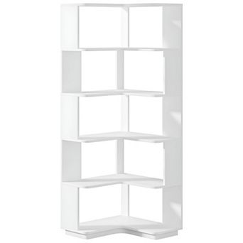 6 tier L Shaped Corner Bookcase, Tall Corner Shelving Unit for Living Room or Office