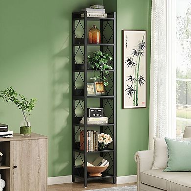 7 Tier Corner Bookcase, Tall Corner Shelving Unit with Metal Frame for Living Room