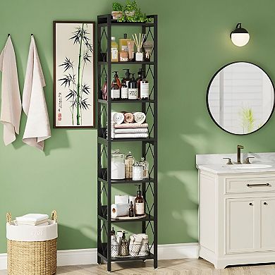 7 Tier Corner Bookcase, Tall Corner Shelving Unit with Metal Frame for Living Room