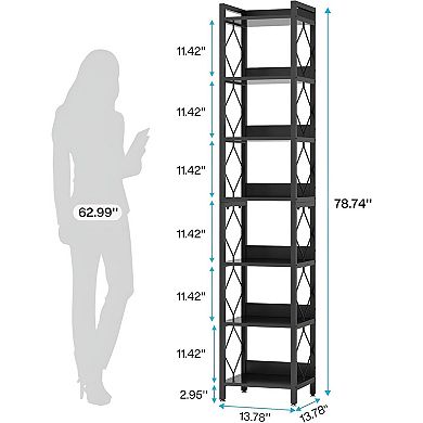 7 Tier Corner Bookcase, Tall Corner Shelving Unit with Metal Frame for Living Room