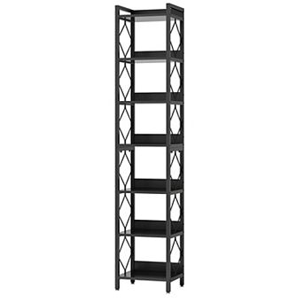 7 tier Corner Bookcase, Tall Corner Shelving Unit with Metal Frame for Living Room