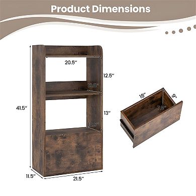 Small 3 Shelf Bookcase with Drawer, Vertical Storage Organizer for Living Room, Study or Entryway