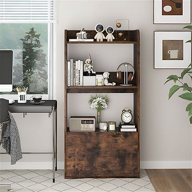 Small 3 Shelf Bookcase with Drawer, Vertical Storage Organizer for Living Room, Study or Entryway