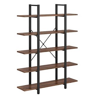 5 Shelf Industrial Bookcase Open Storage Shelving Unit with Steel Frame for Living Room or Office
