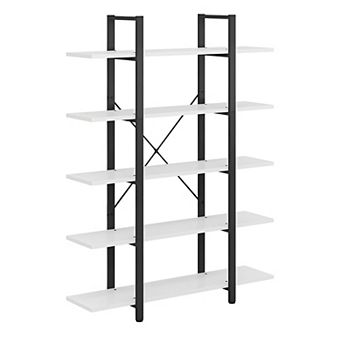 5 Shelf Industrial Bookcase Open Storage Shelving Unit with Steel Frame for Living Room or Office