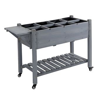 Raised Wooden Garden Planter with Wheels Rolling Outdoor Herb Vegetable Flower Planter Box