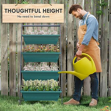 4 Tier Vertical Garden Planter with Stackable Pots Steel Frame Herb Flower Planter for Balcony Patio