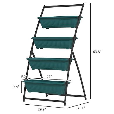 4 Tier Vertical Garden Planter with Stackable Pots Steel Frame Herb Flower Planter for Balcony Patio