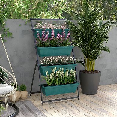 4 Tier Vertical Garden Planter with Stackable Pots Steel Frame Herb Flower Planter for Balcony Patio