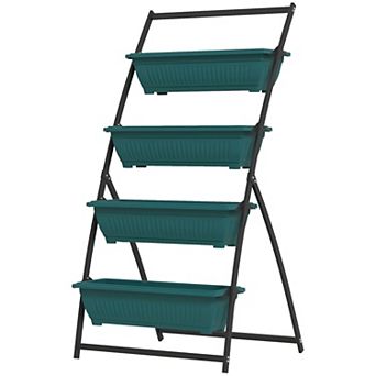4 tier Vertical Garden Planter with Stackable Pots Steel Frame Herb Flower Planter for Balcony Patio