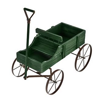 Decorative Wooden Wagon Planter Cart with Wheels Outdoor Flower Garden Planter for Patio Yard