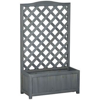 Fir Wood Raised Garden Planter with Trellis, Outdoor Planter Box for Vegetables, Flowers and Vines