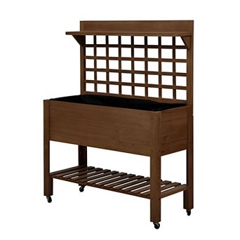 Rolling Raised Garden Planter with Trellis 3 tier Wooden Herb Vegetable Planter with Storage Shelves